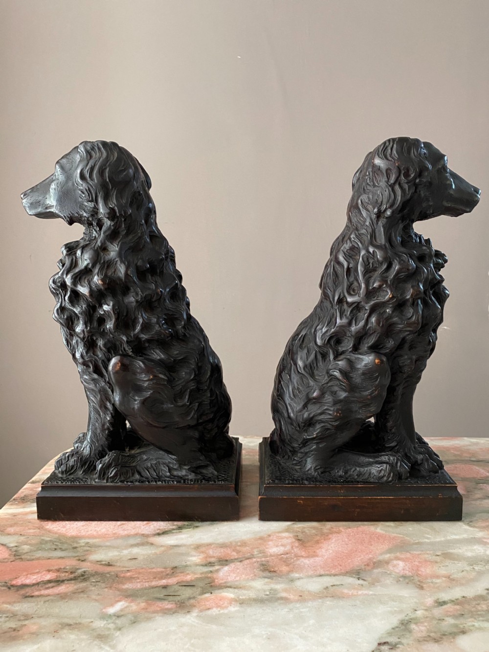 LARGE 19th Century Carved Walnut Retrievers Dog View IV
