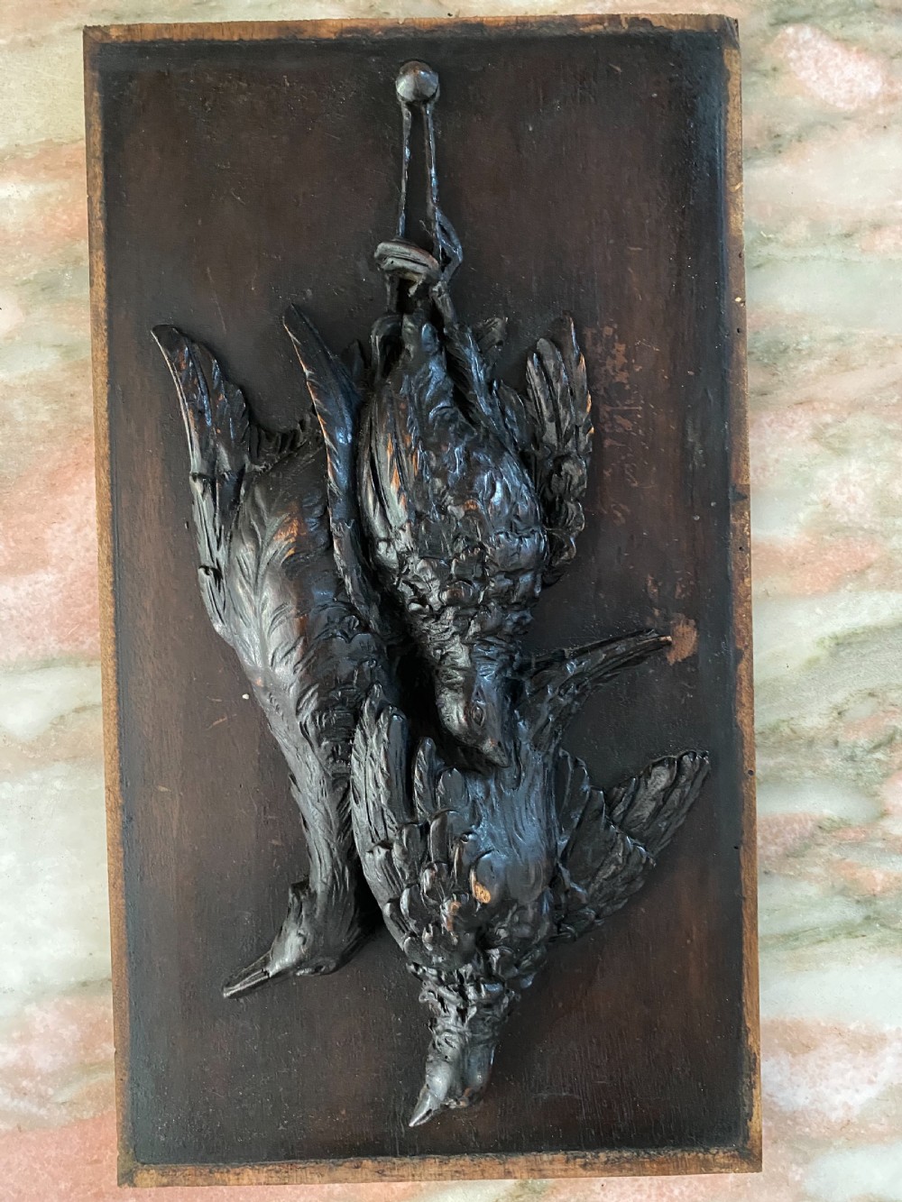 19th Century Carved Walnut Black Forest Game Plaque Birds