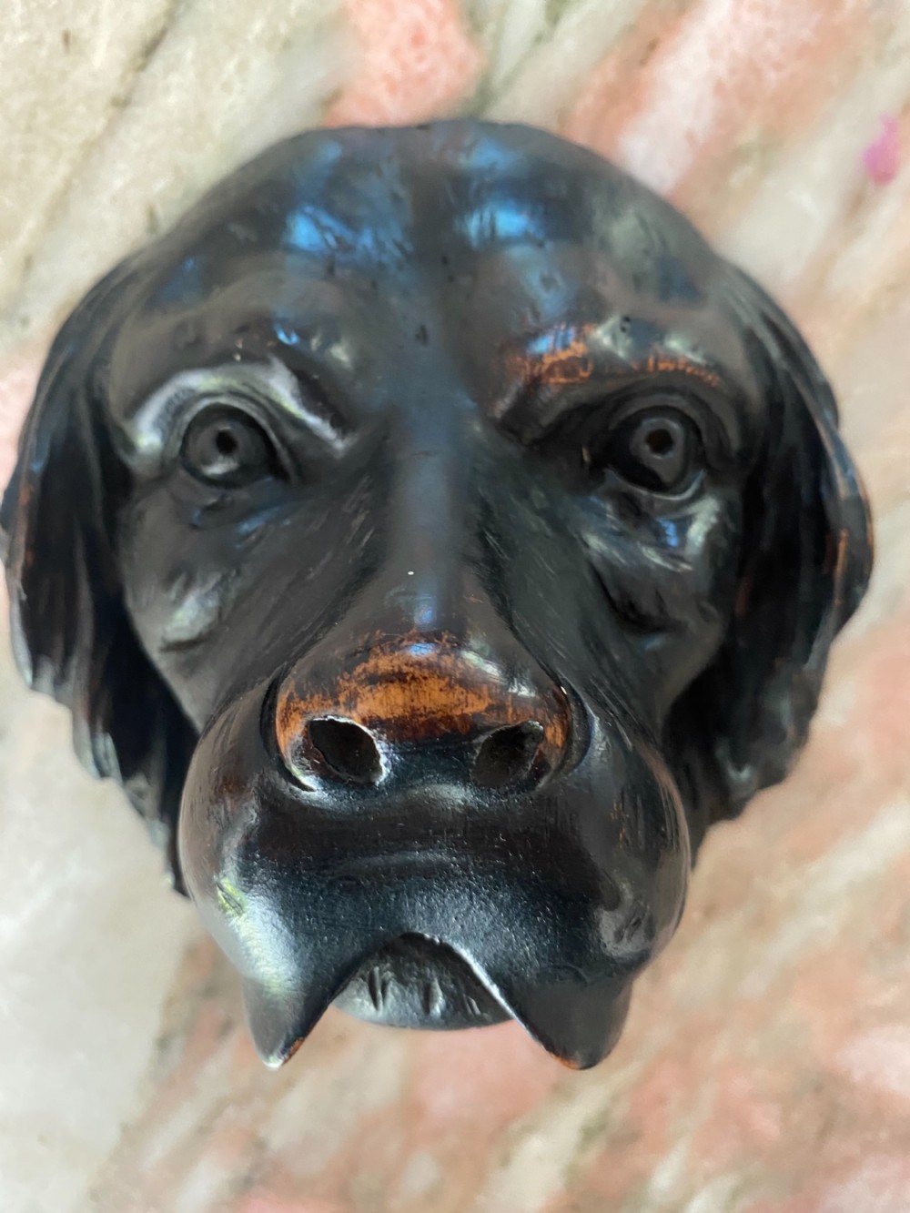 19TH CENTURY CARVED WALNUT DOG'S HEAD PANEL