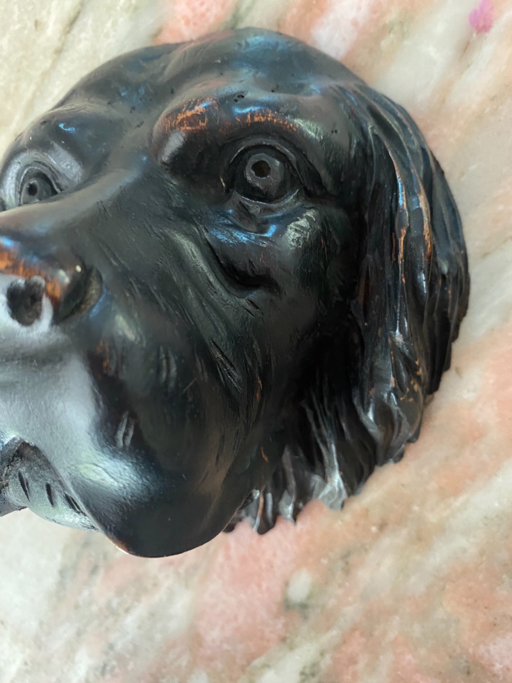 19TH CENTURY CARVED WALNUT DOG'S HEAD PANEL View III