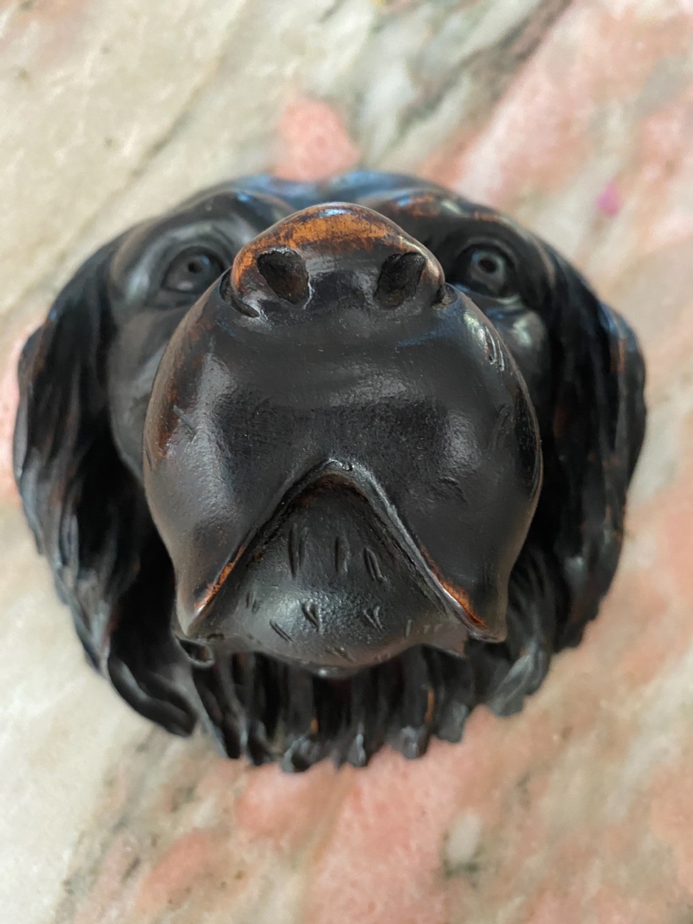 19TH CENTURY CARVED WALNUT DOG'S HEAD PANEL View IV