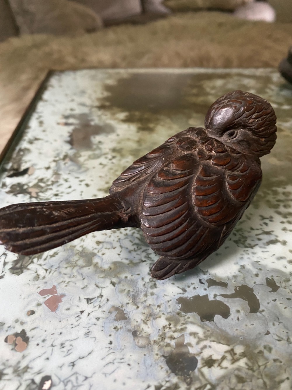19th Century Carved Oak Sleeping Bird View II