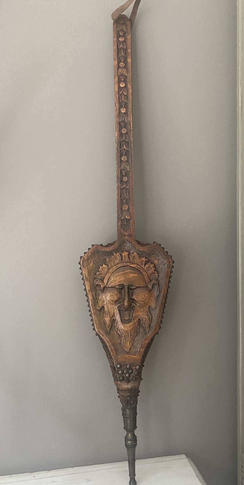19th Century Carved Oak Green Man Bellows