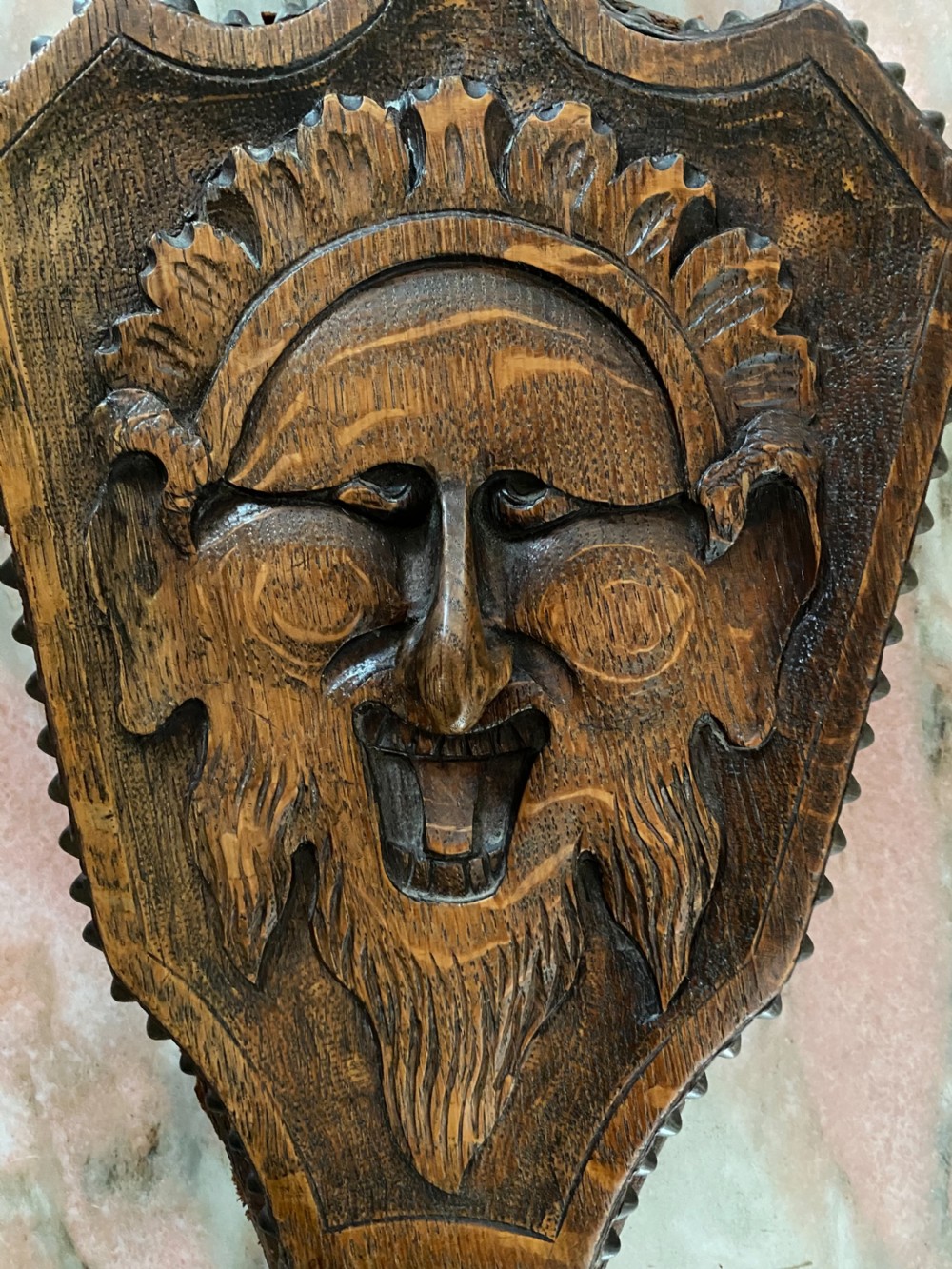 19th Century Carved Oak Green Man Bellows View II