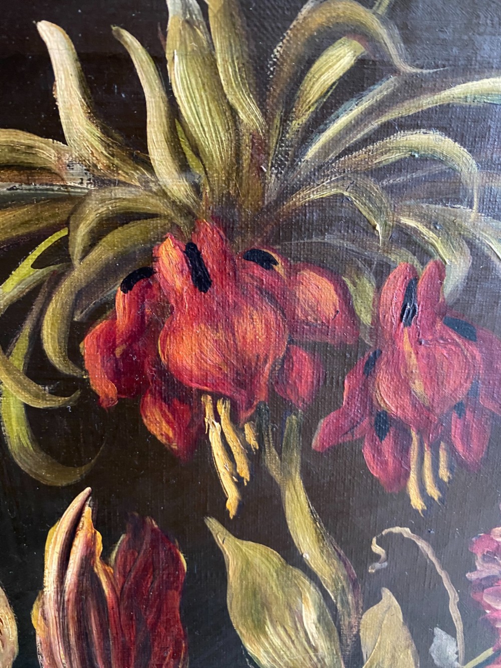 19th Century Still Life Oil Painting Flowers and Butterflies View II