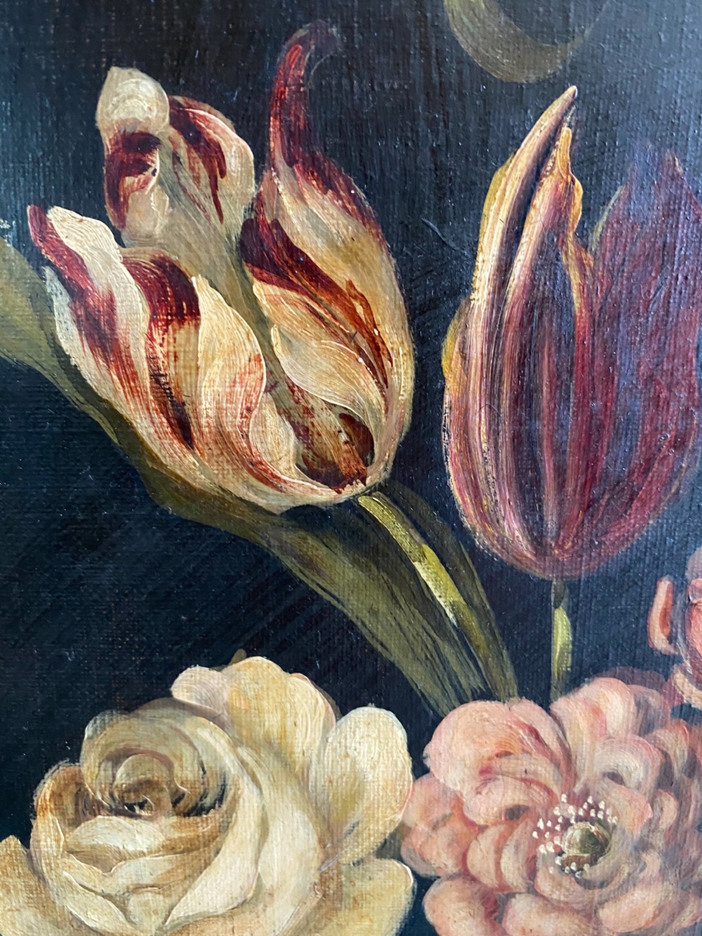19th Century Still Life Oil Painting Flowers and Butterflies View III