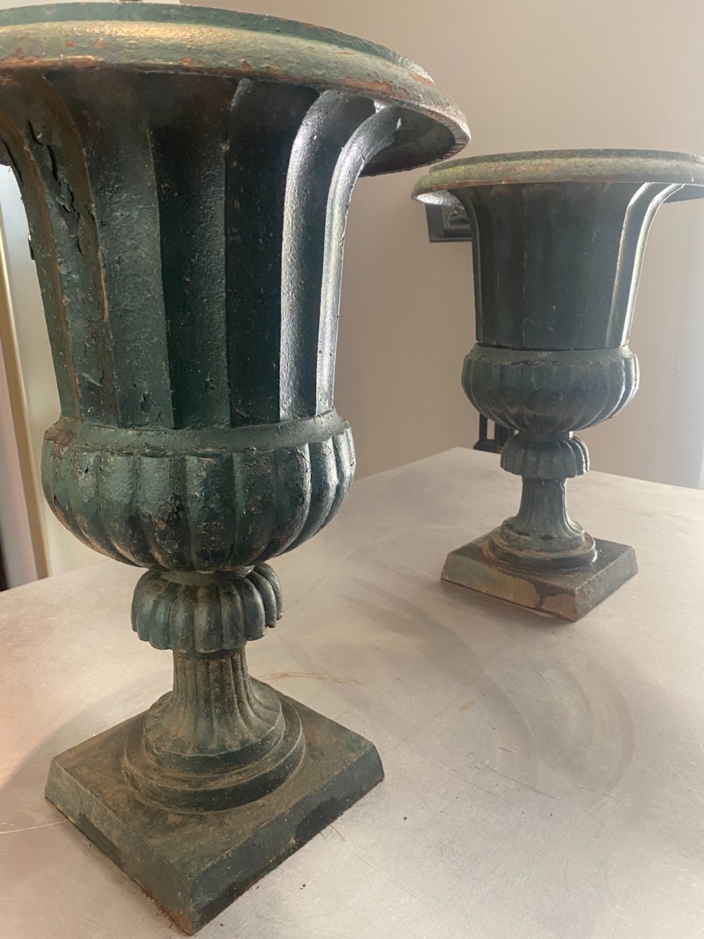 Victorian Green Cast Iron Urns