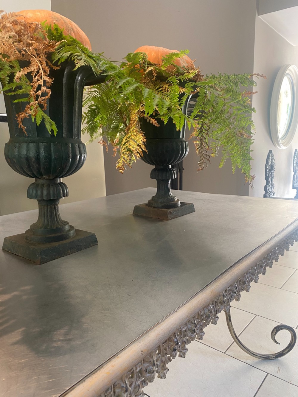 Victorian Green Cast Iron Urns View III