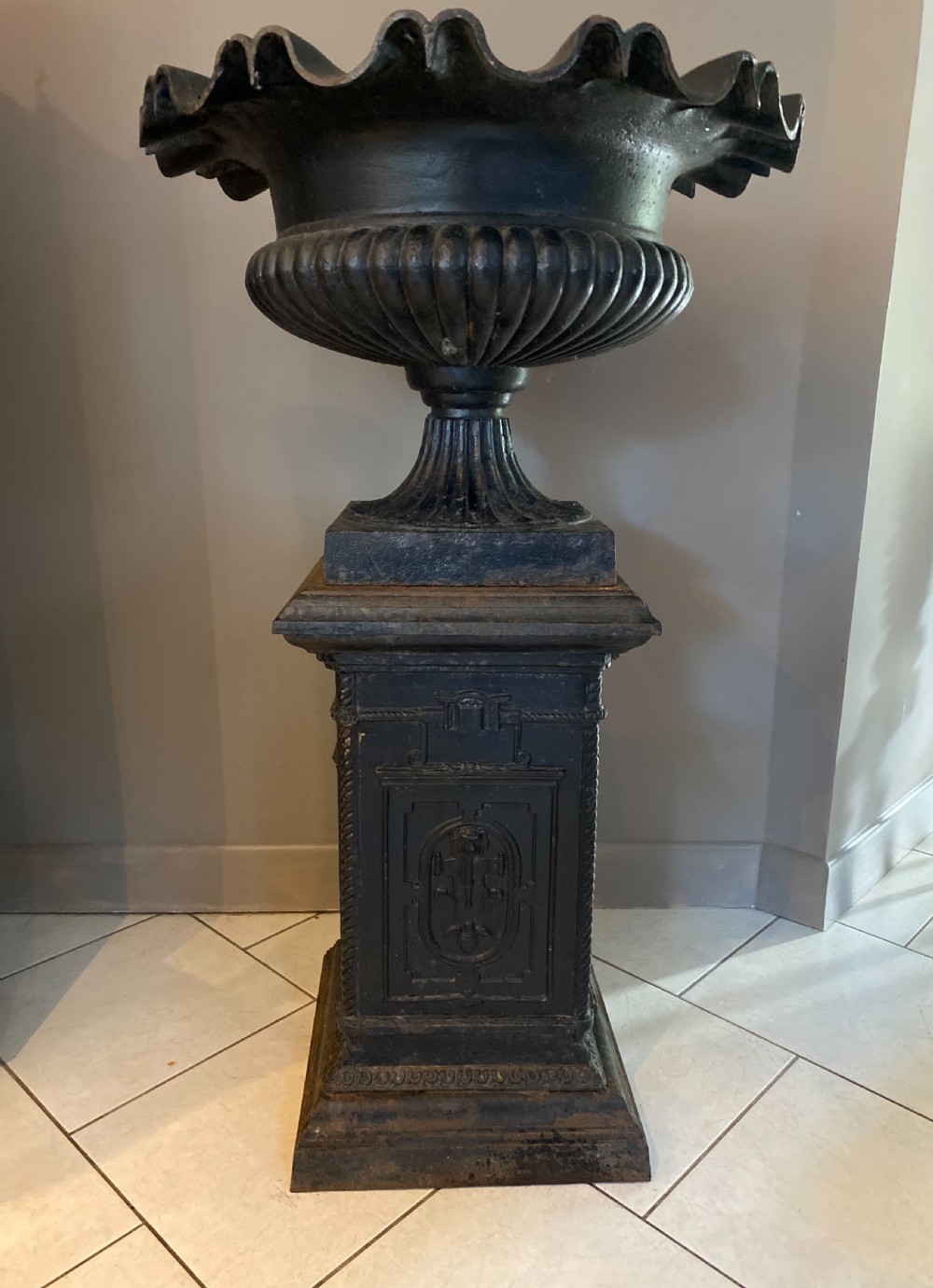 HUGE 19th Century Cast Iron Urn on Plinth 