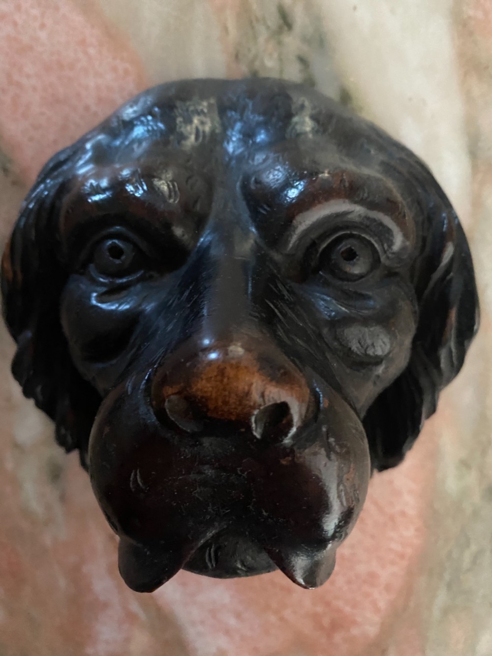 LARGE 19th Century Carved Walnut Black Forest Dog Head