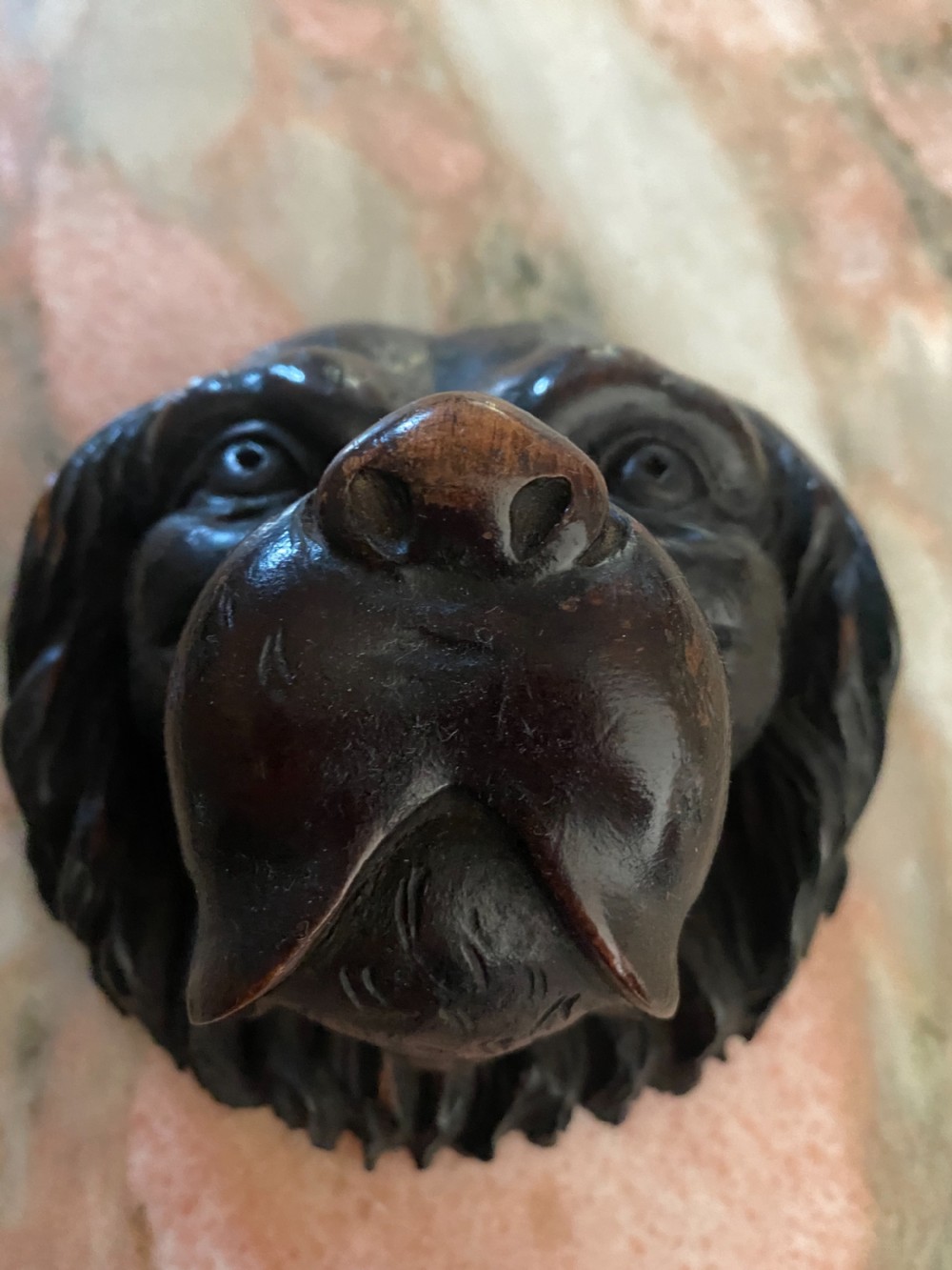 LARGE 19th Century Carved Walnut Black Forest Dog Head View II