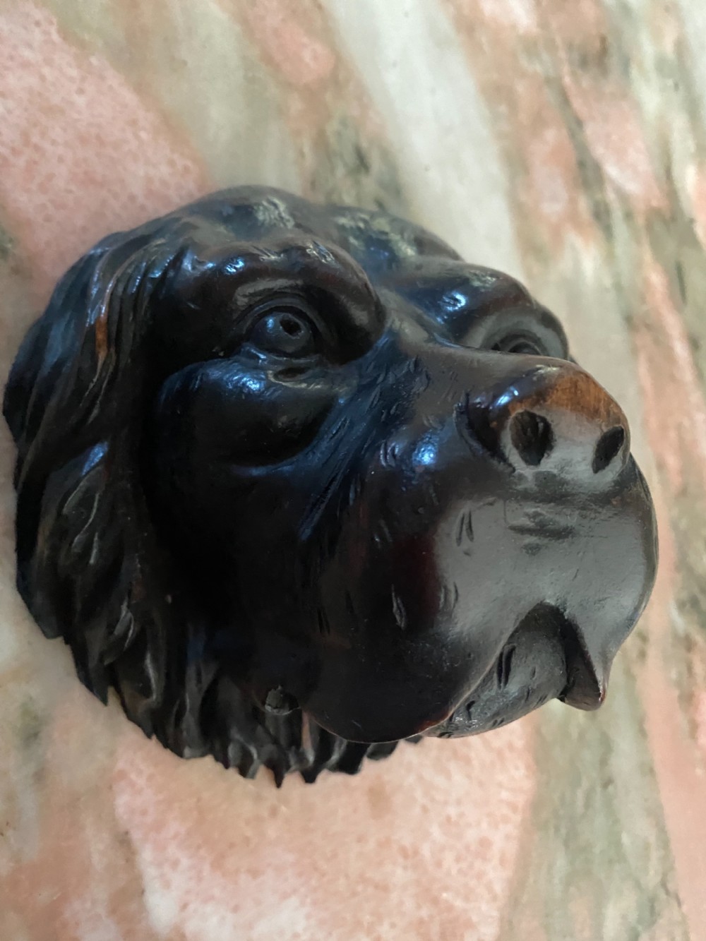 LARGE 19th Century Carved Walnut Black Forest Dog Head View III