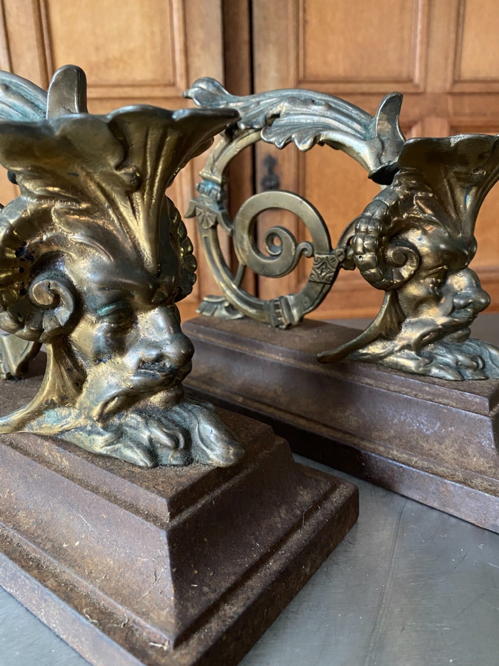 Victorian Antique Bronze Satyr Andirons Hallmarked View II