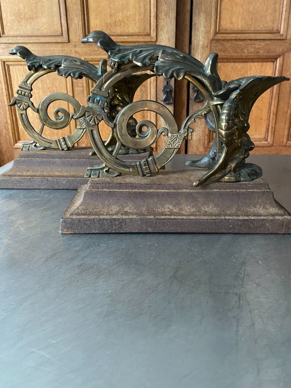 Victorian Antique Bronze Satyr Andirons Hallmarked View III