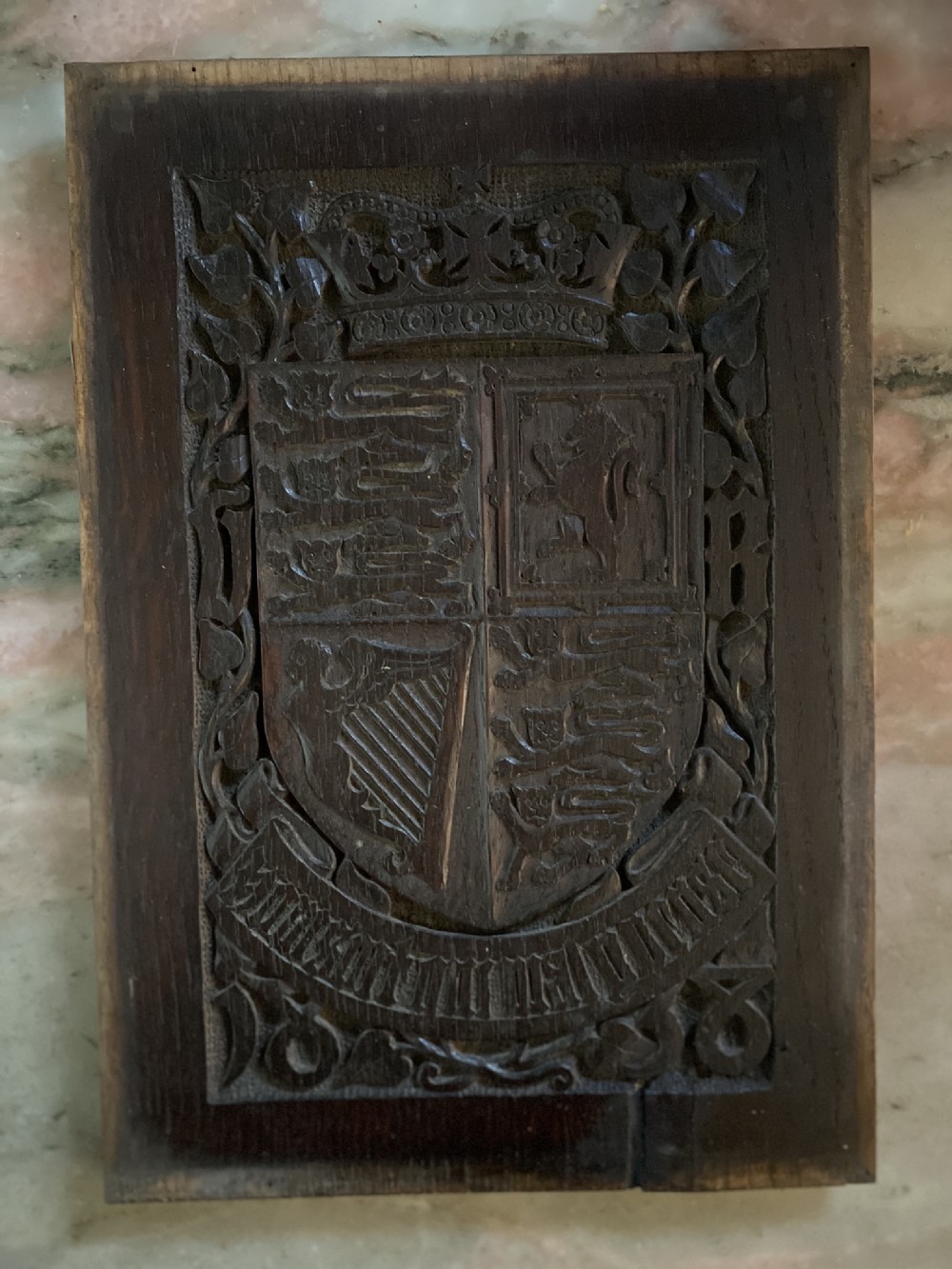 19th Century Heraldic Royal Carved Oak Panel Royal Standard 1838