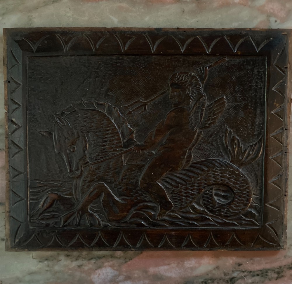 18th Century Carved Oak Hippocampus Panel with Riding Putti