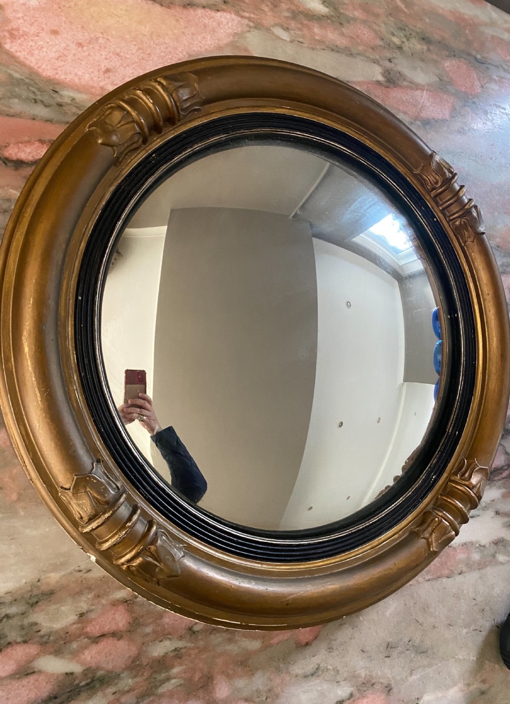 Large Regency Gilt Wooden Convex Mirror