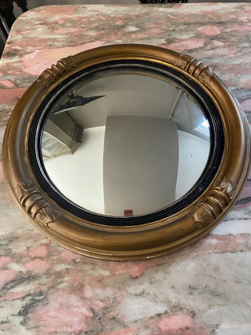 Large Regency Gilt Wooden Convex Mirror View II