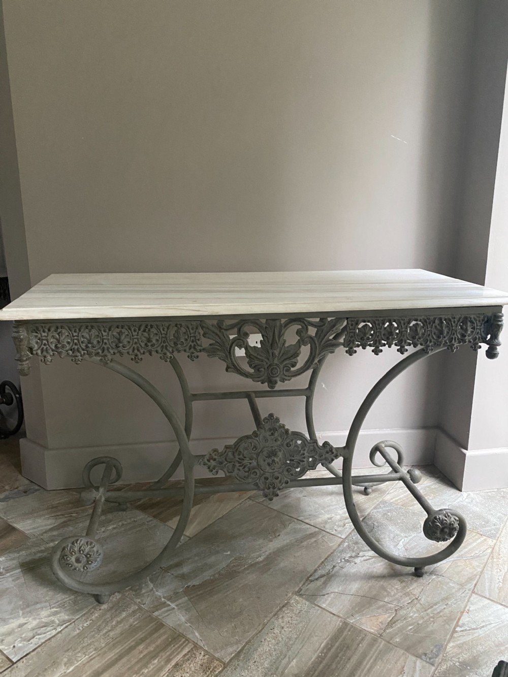Antique French Patisserie Table with a Marble Top View II