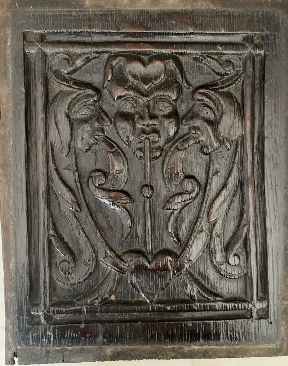 RARE 17th Century Mandrake Fertility Witchcraft Carved Oak Panel