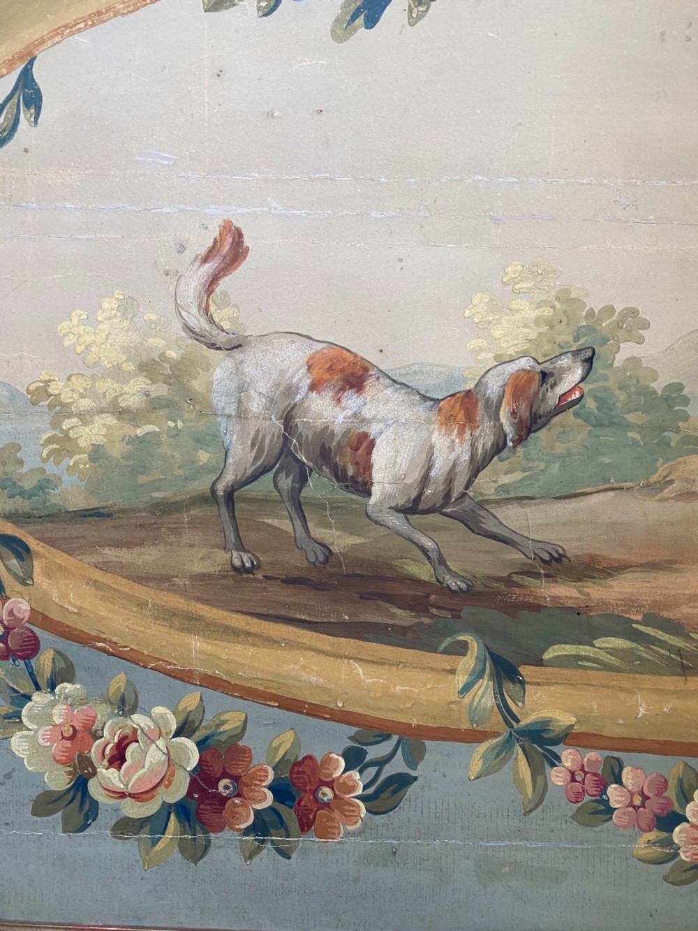 19th Century Large Aubusson Tapestry Cartoon Gouache Painting. View II