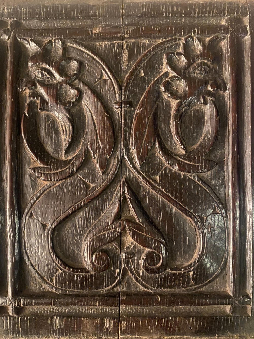 17th Century Carved Oak Female Mandrake Panel Witchcraft