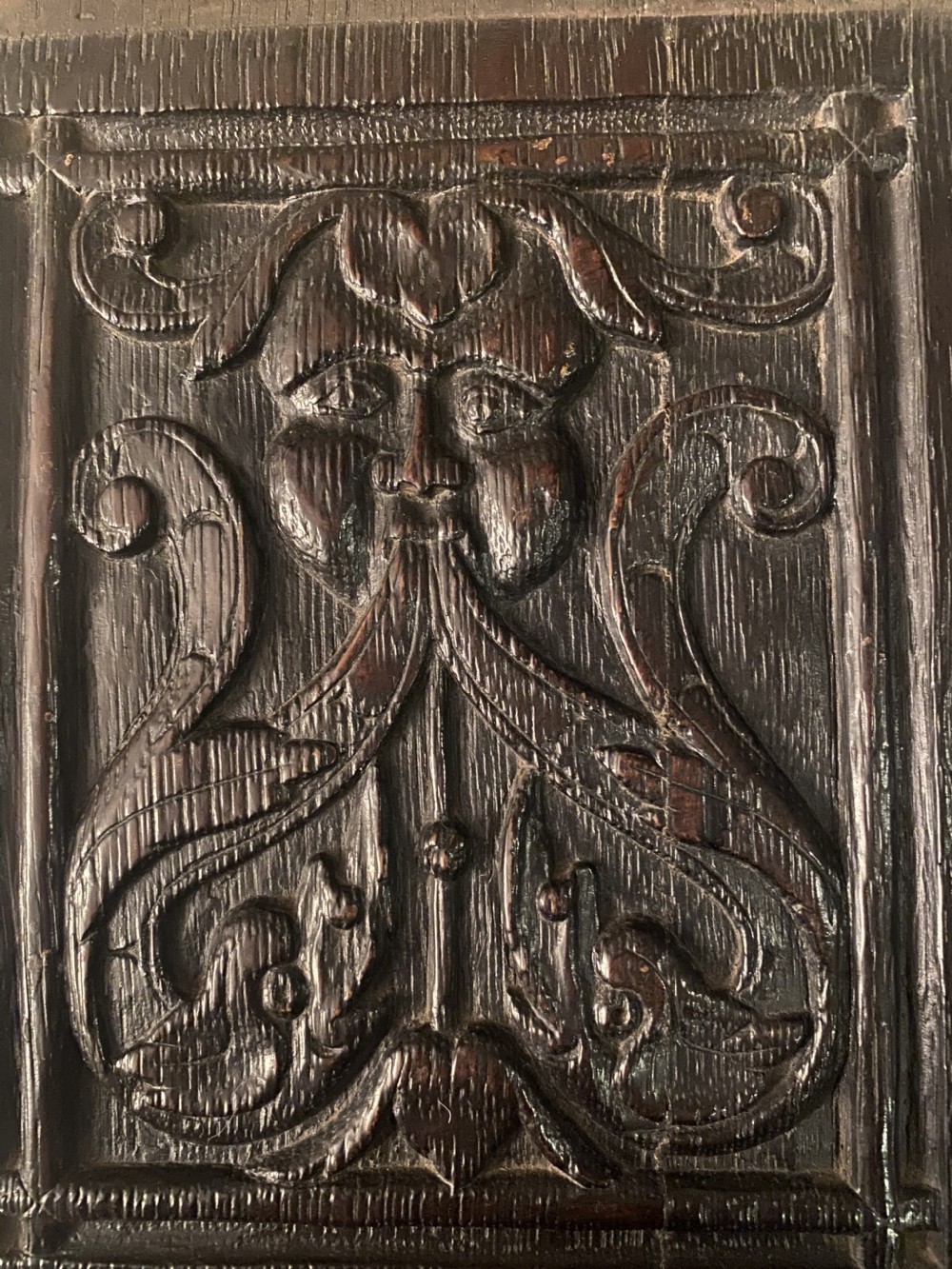 RARE 17th Century Carved Oak Mandrake and Beasts Panel