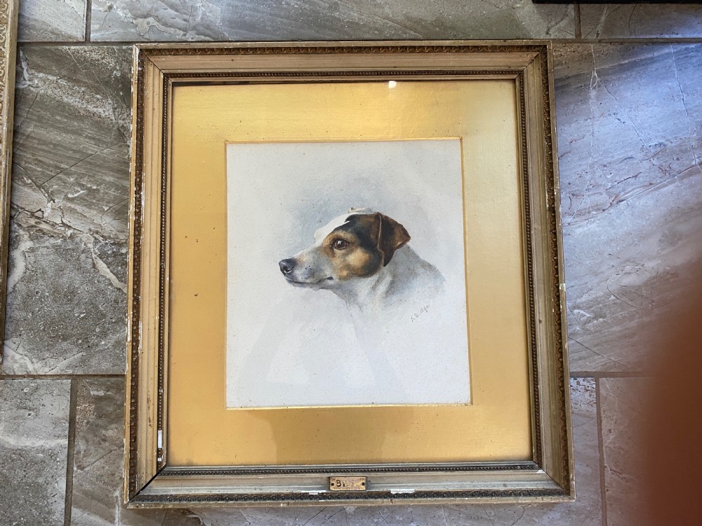 19th Century Watercolour Painting of a Jack Russell Dog named BILL Signed K Barnard 