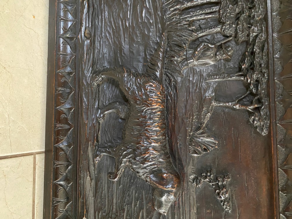 19th Century Carved Walnut LARGE Black Forest Hunting Dog Panel View II