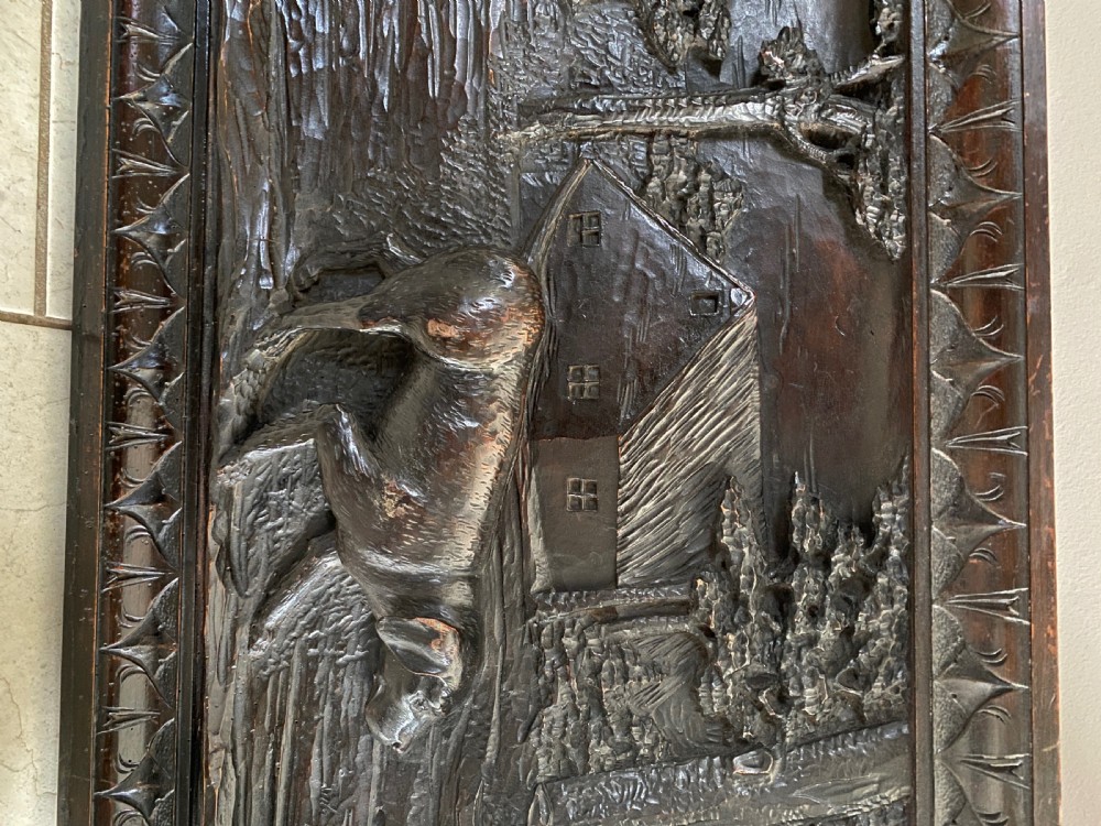 19th Century Carved Walnut LARGE Black Forest Hunting Dog Panel View III