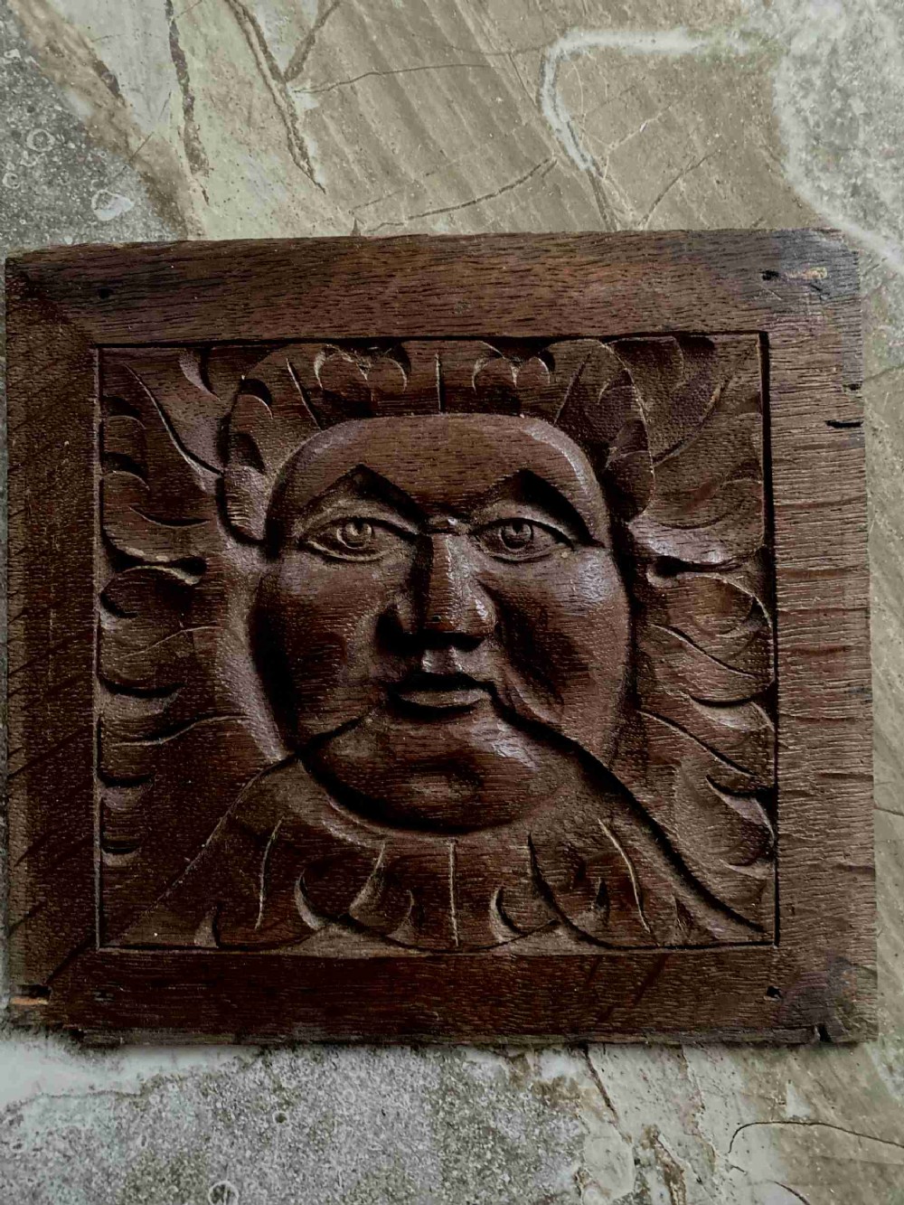 19th Century Carved Oak Green Man Panel