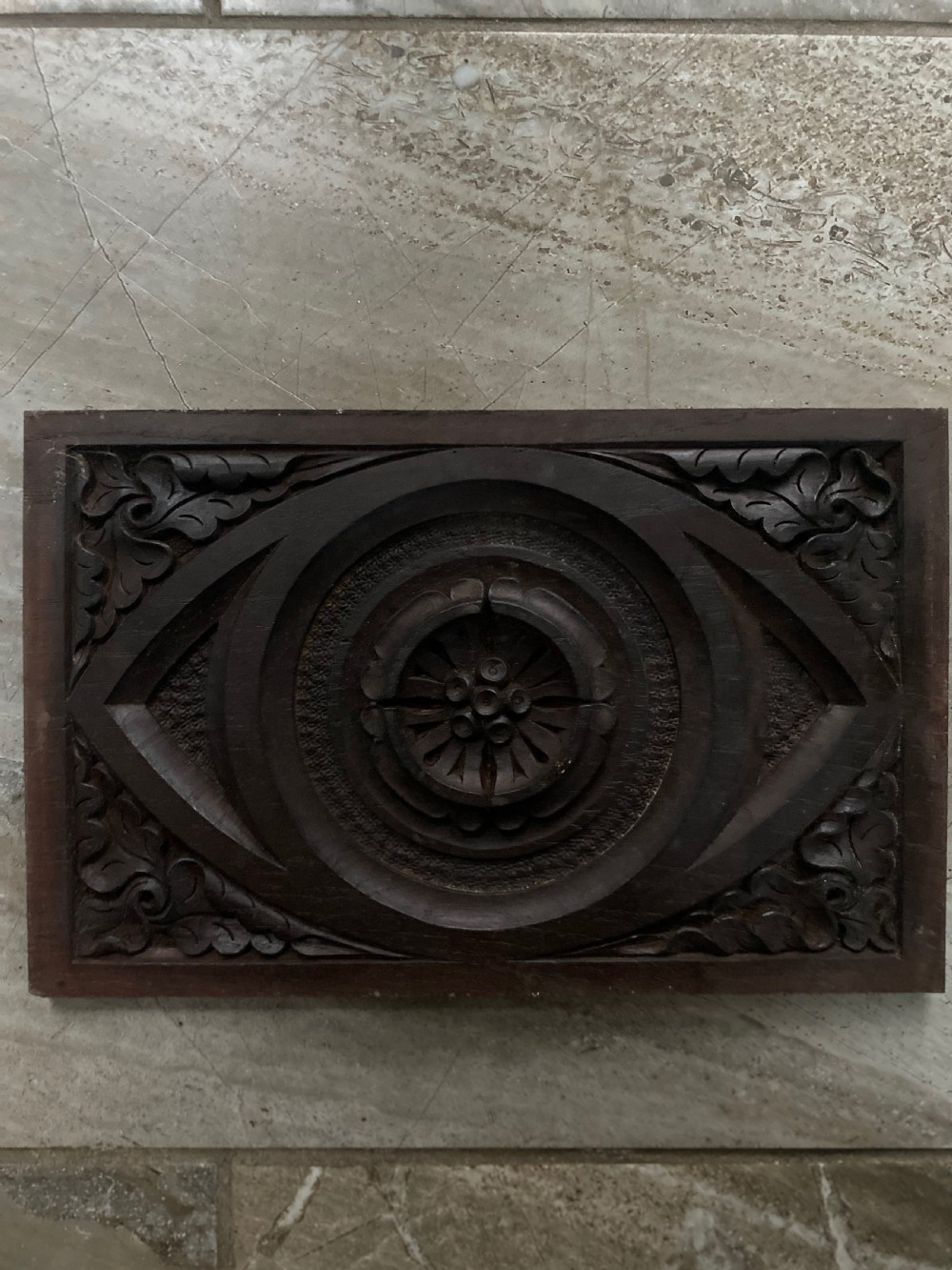 RARE Ceiling Eye Carved Oak Boss Panel