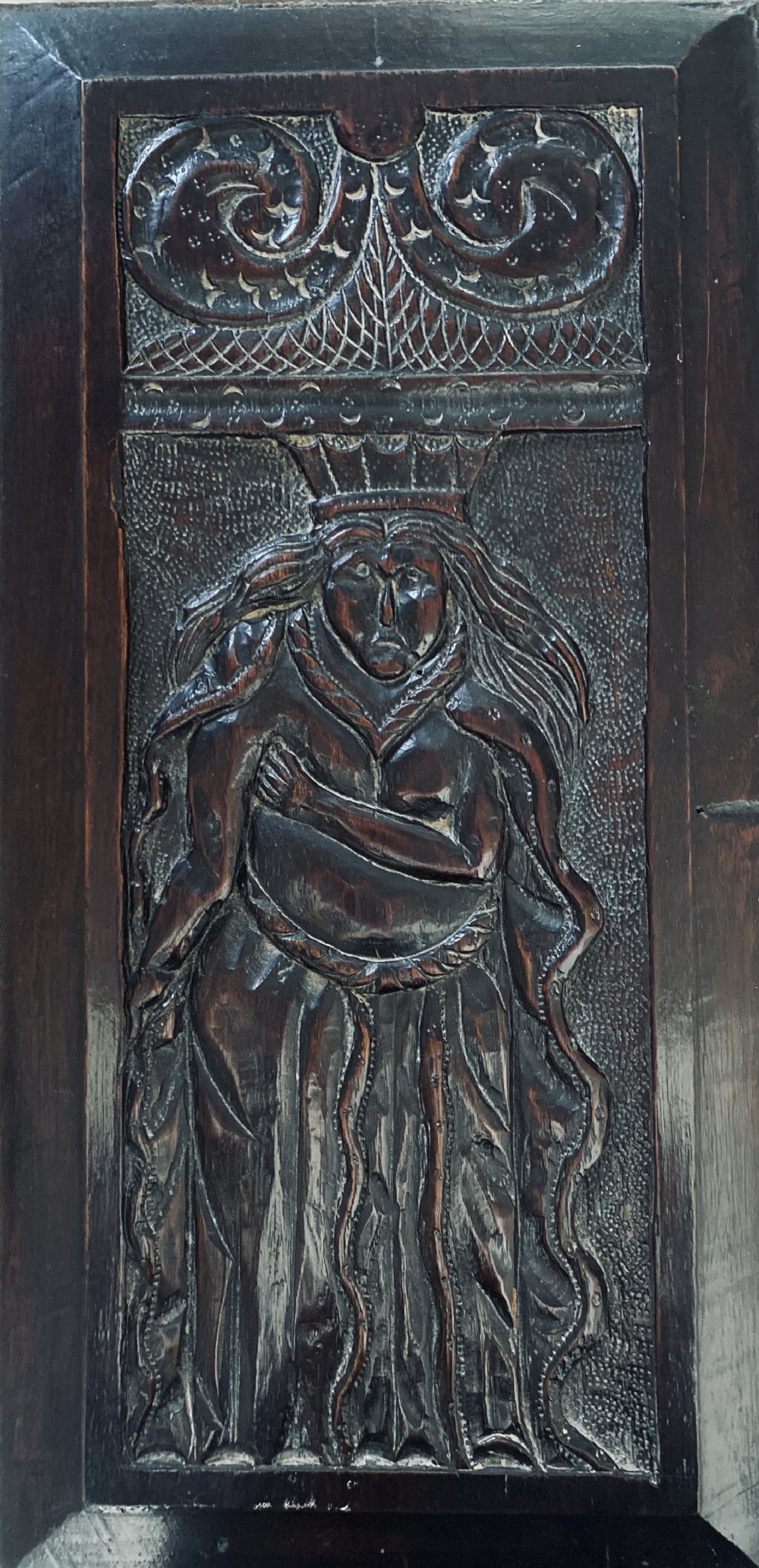 Large Period Oak Carved Oak Panel Madonna