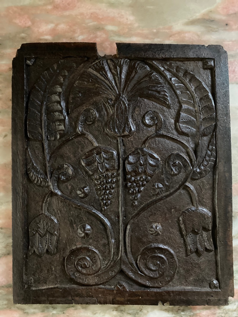 17th Century Carved Oak Floral Panel