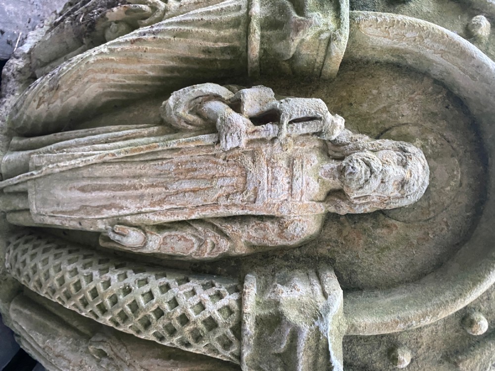 Large 19th Century Stone Gothic Church Font Planter with 12 Apostles View VI