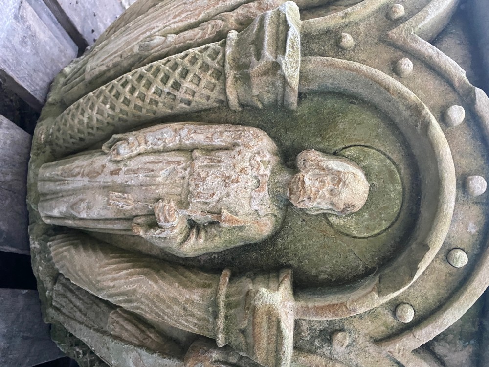 Large 19th Century Stone Gothic Church Font Planter with 12 Apostles View VII