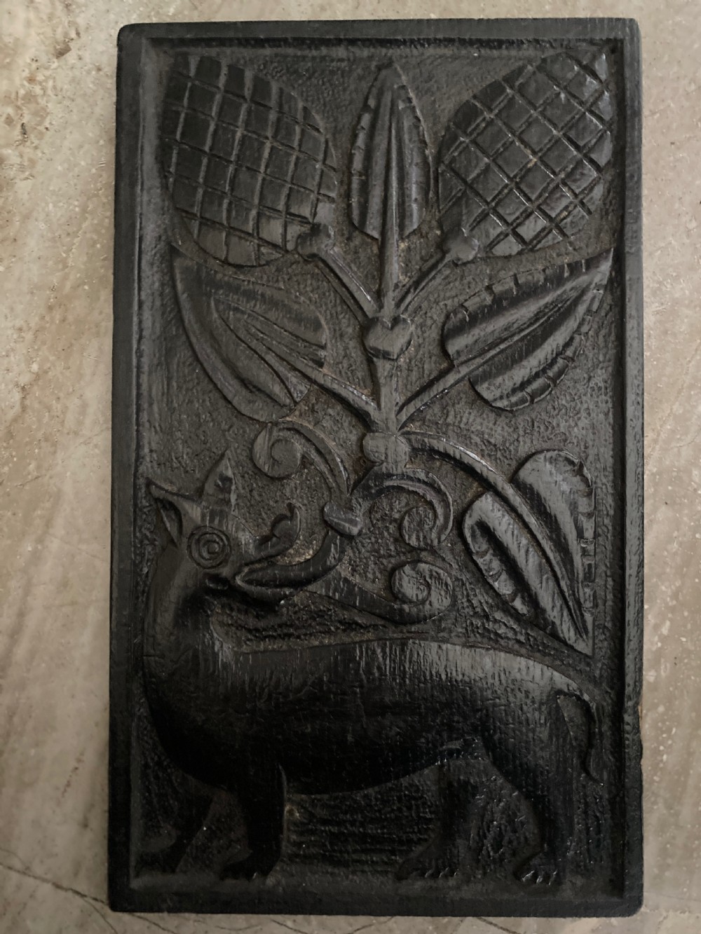 16th Century Carved Oak Mythical Beast foliage Panel