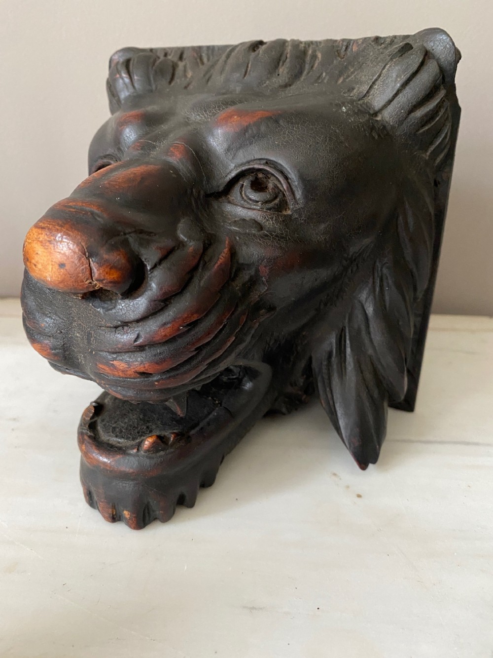 19th Century Carved Walnut Black Forest Lion head
