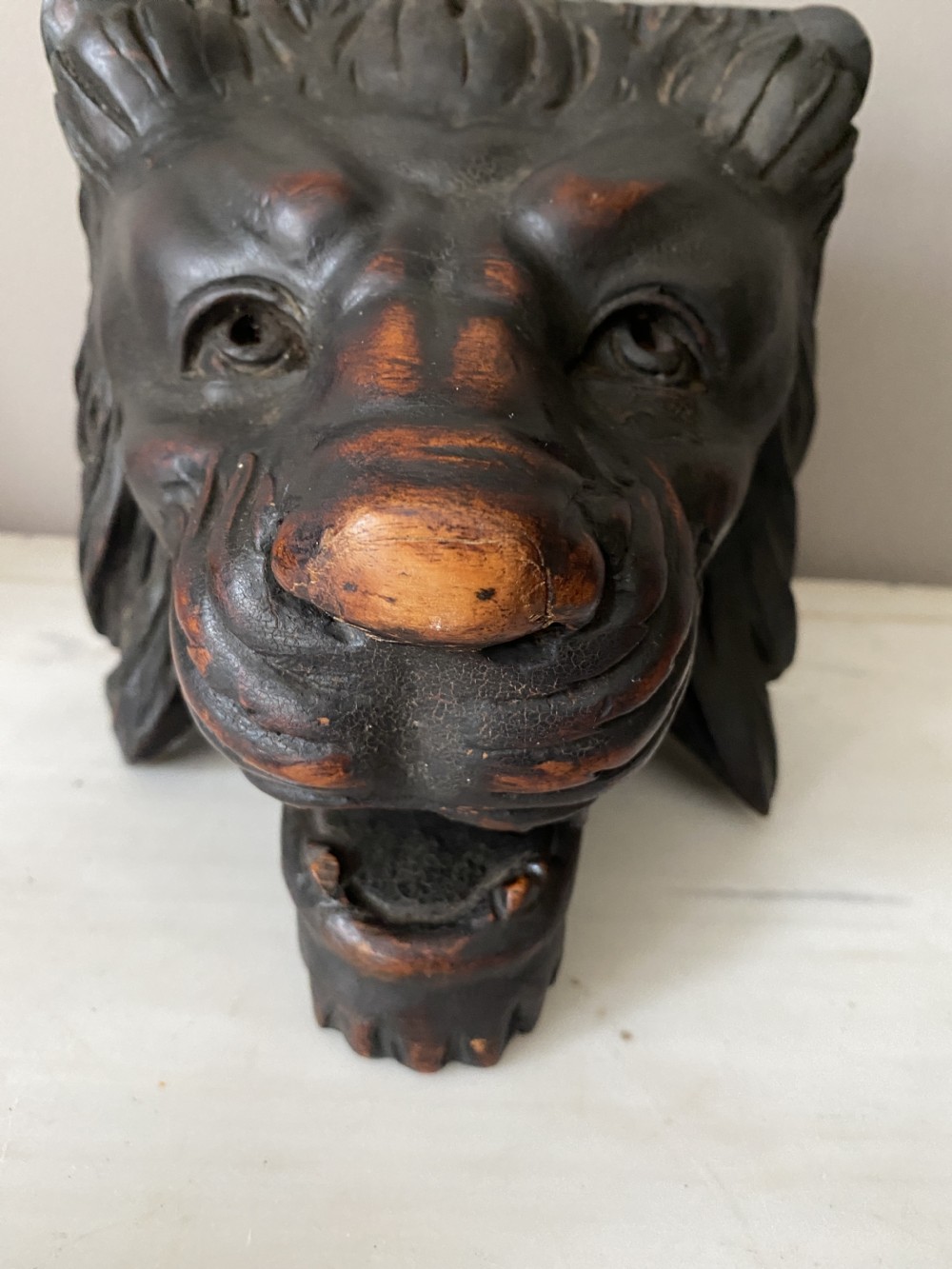 19th Century Carved Walnut Black Forest Lion head View III