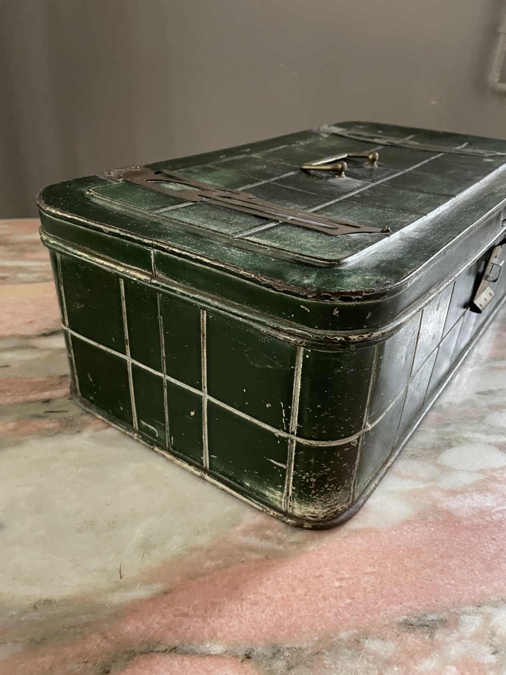 Art Nouveau Green Metal Box with Ceramic Liner View IV