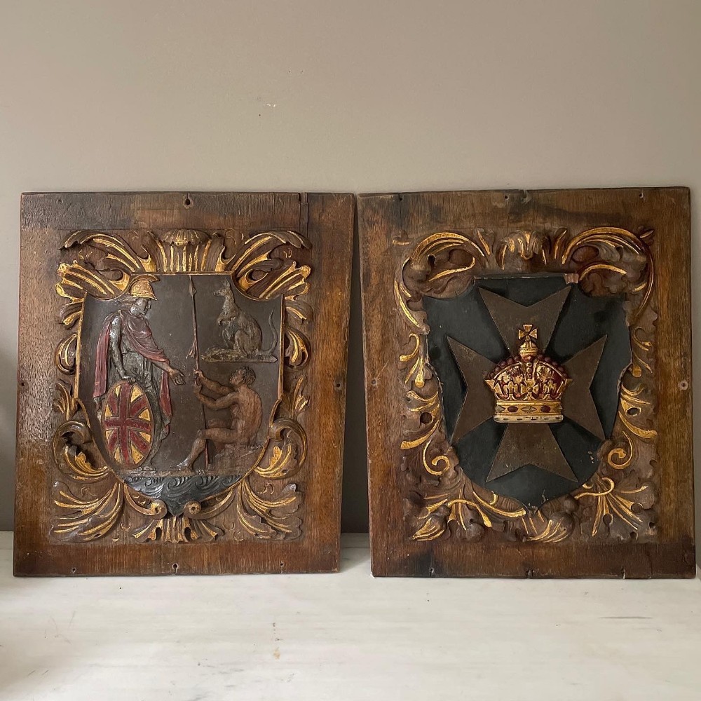 Rare 19th Century Carved Oak Ceiling Panels Australian and Maltese Flag