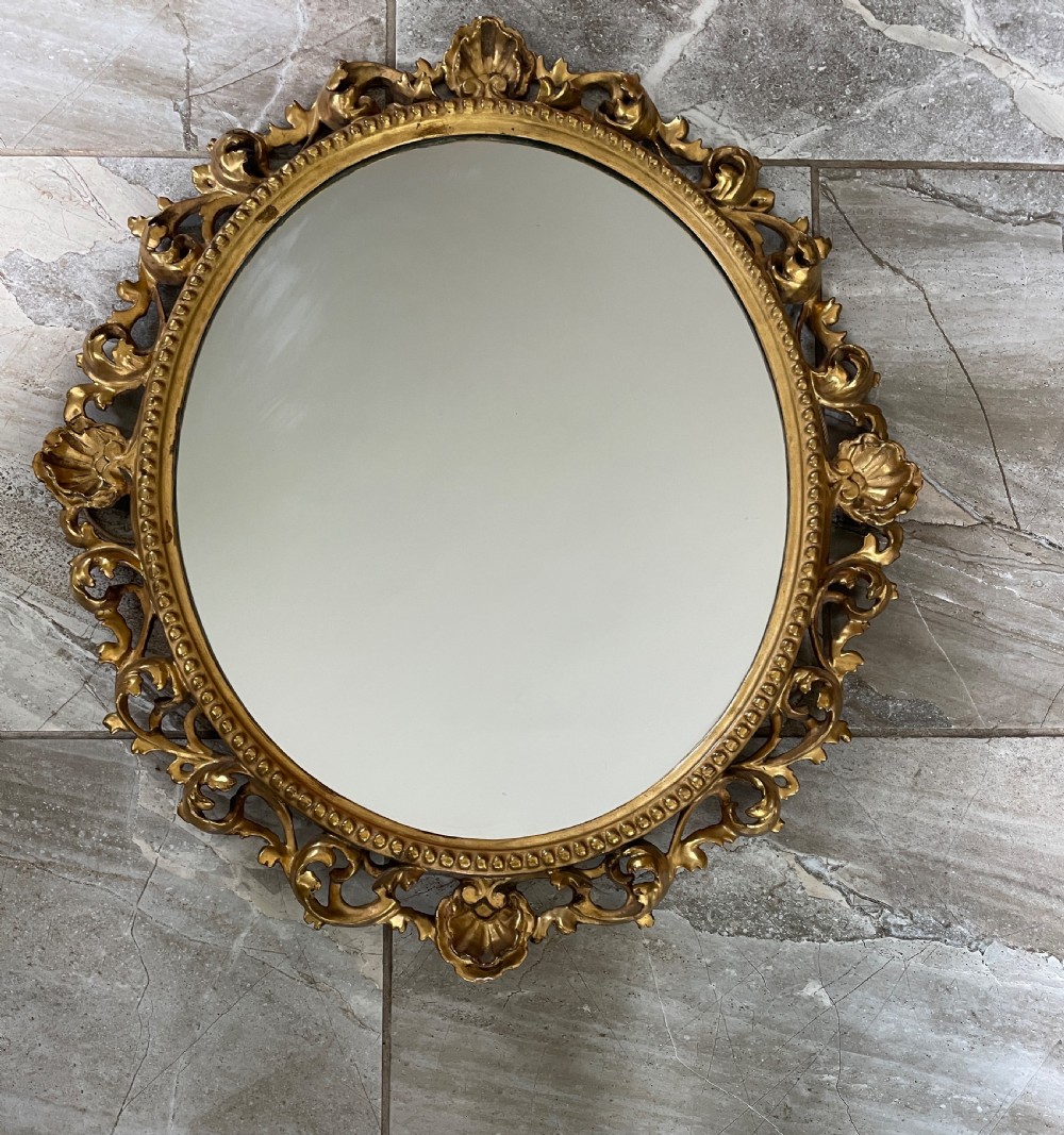 19th Century Gilt Carved Florentine Oval Mirror