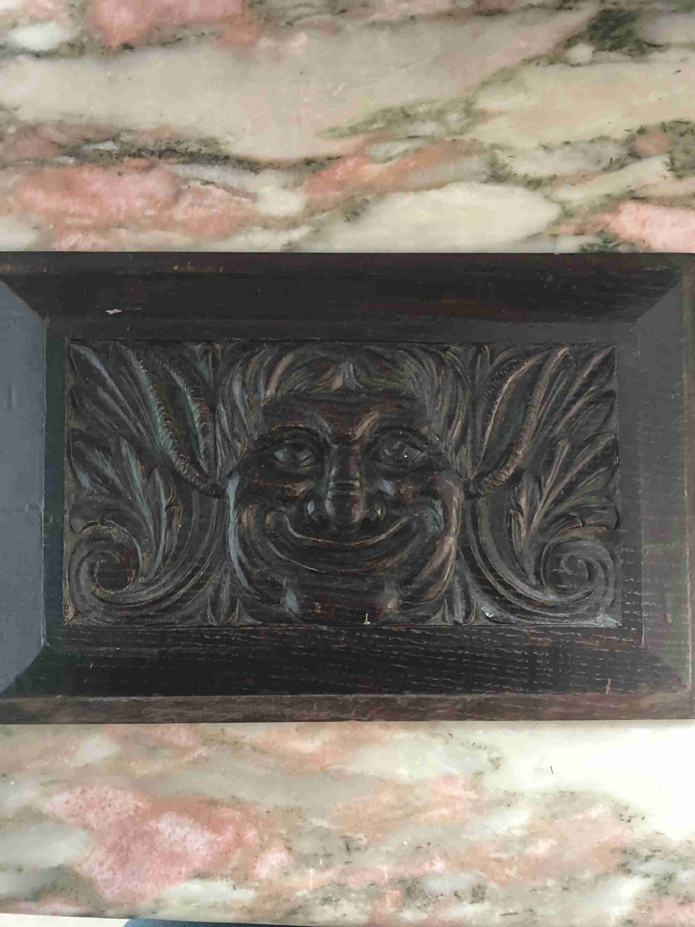 19th Century Carved Oak Irish Leprechaun Gargoyle Panel