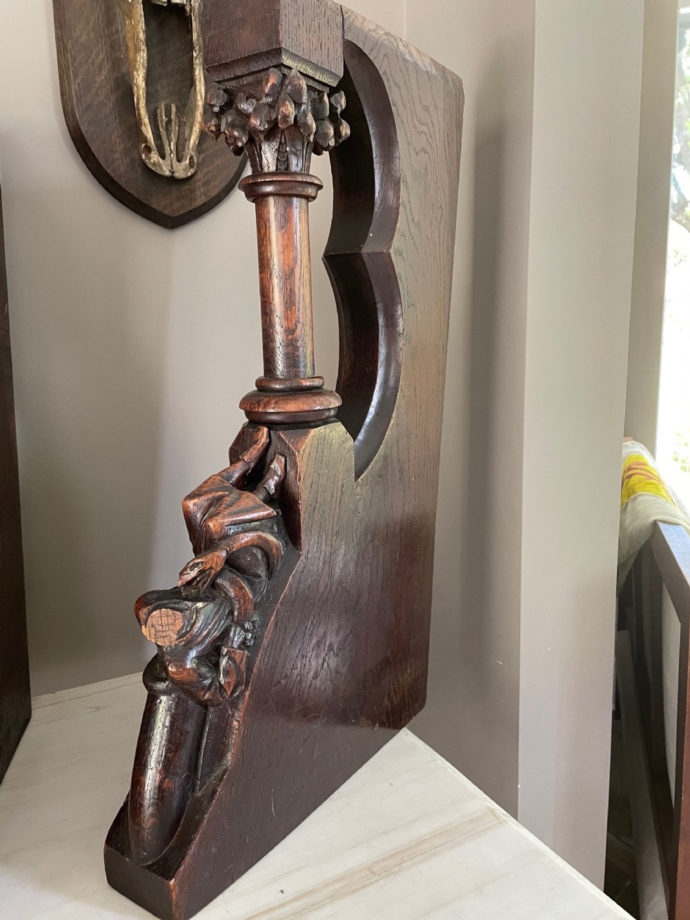 18th Century Gothic Carving of a person with a snake