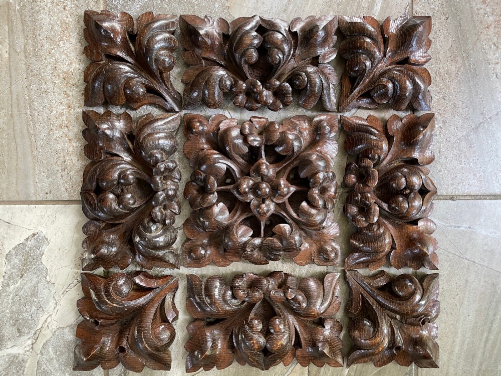 1800 Carved Oak Ceiling Boss with Gothic Foliage and Flowers View II