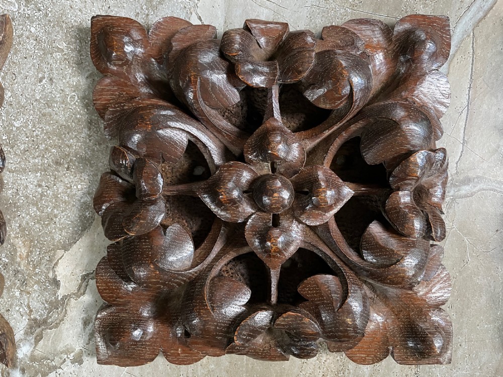 1800 Carved Oak Ceiling Boss with Gothic Foliage and Flowers View V