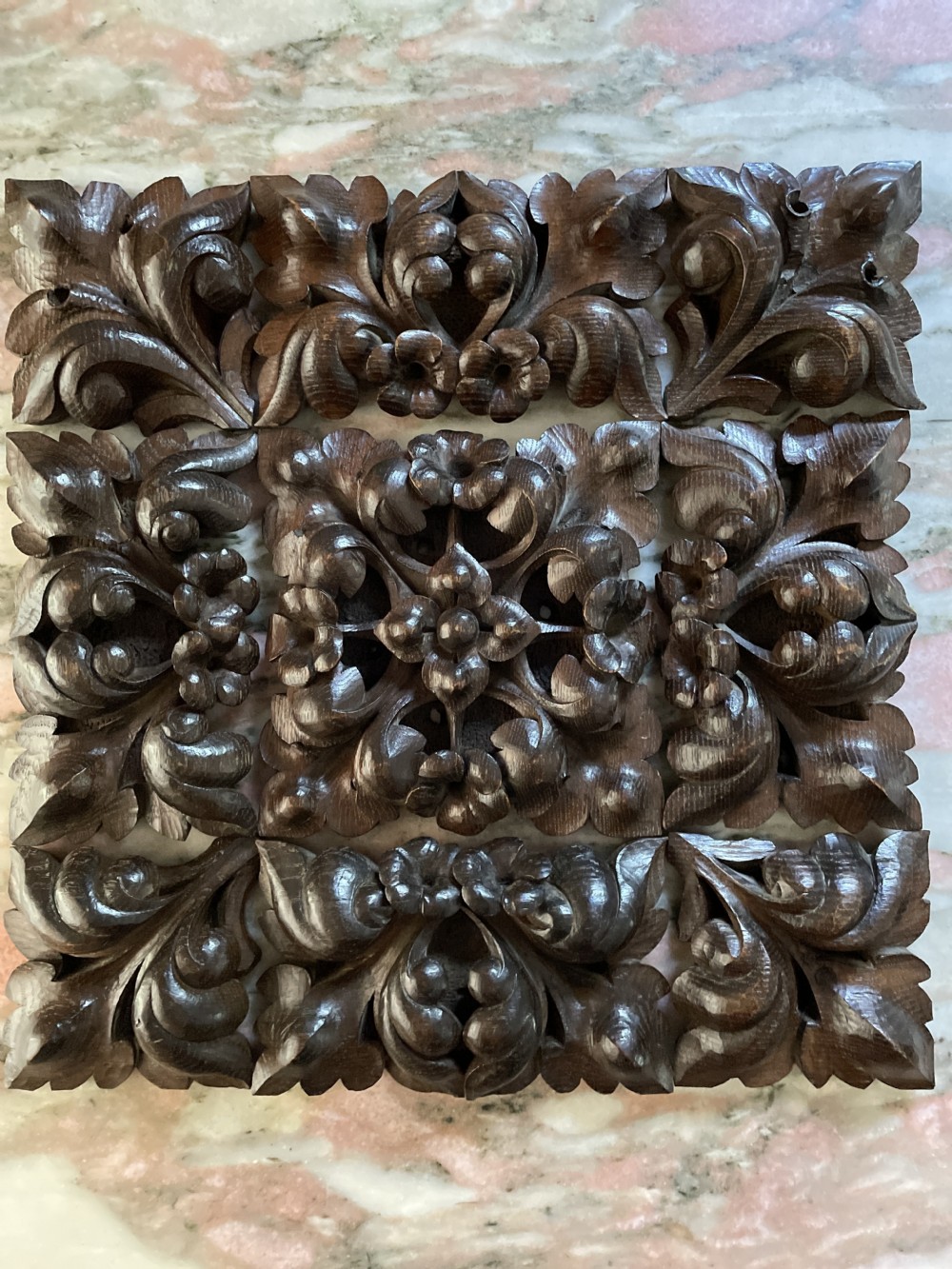 1800 Carved Oak Ceiling Boss with Gothic Foliage and Flowers