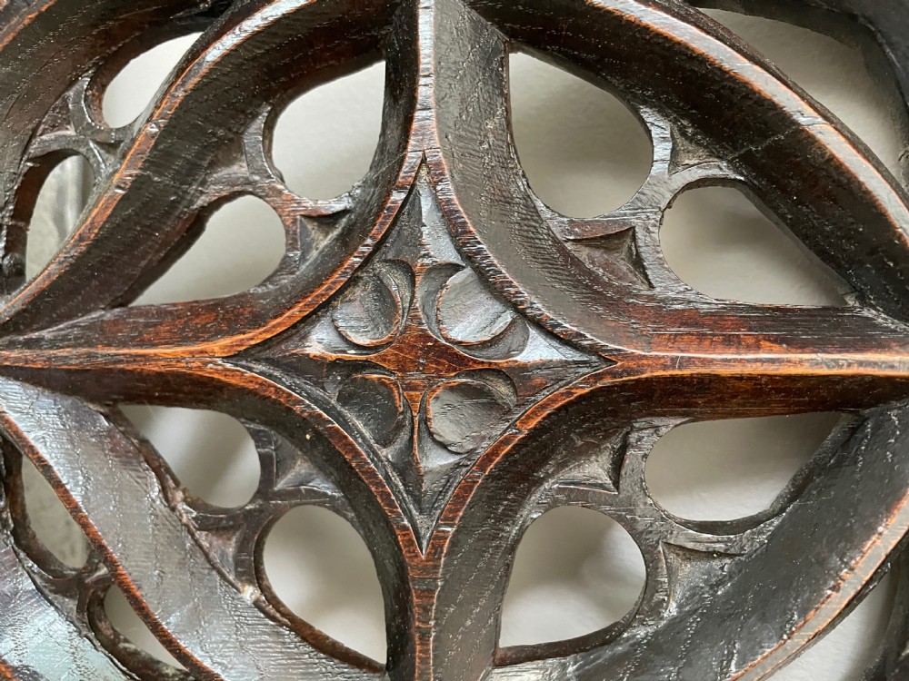 16th Century Carved Oak Pierced Tracery Panel Ecclesiastical View II