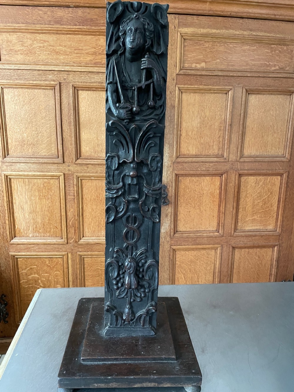 17th Century Carved Oak Caryatid of Hippocrates and Archangel Micheal