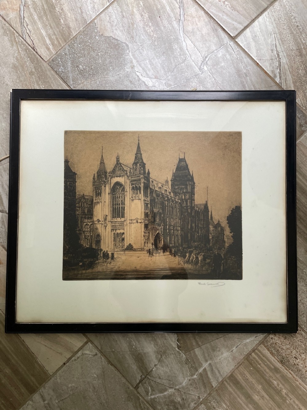 Antique Etching Frank Greenwood Whitworth Hall Manchester  